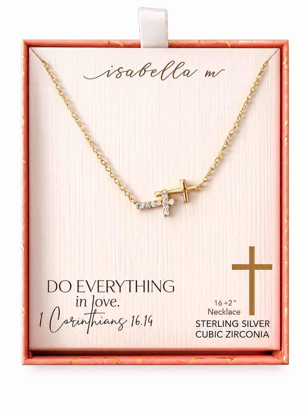 Isabella M Gold Double Cross Necklace with Cubic Zirconia